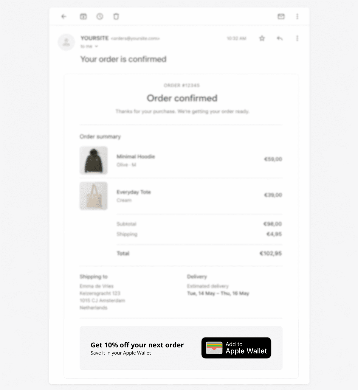 Email install flow with Add to Apple Wallet button
